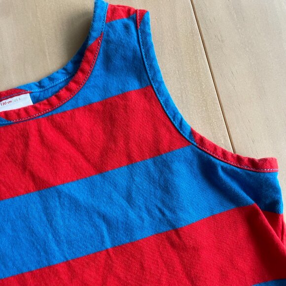 Hanna Andersson Stripe Peplum Tank In Combed Cotton, Red & Blue - Size 8 - Picture 4 of 11